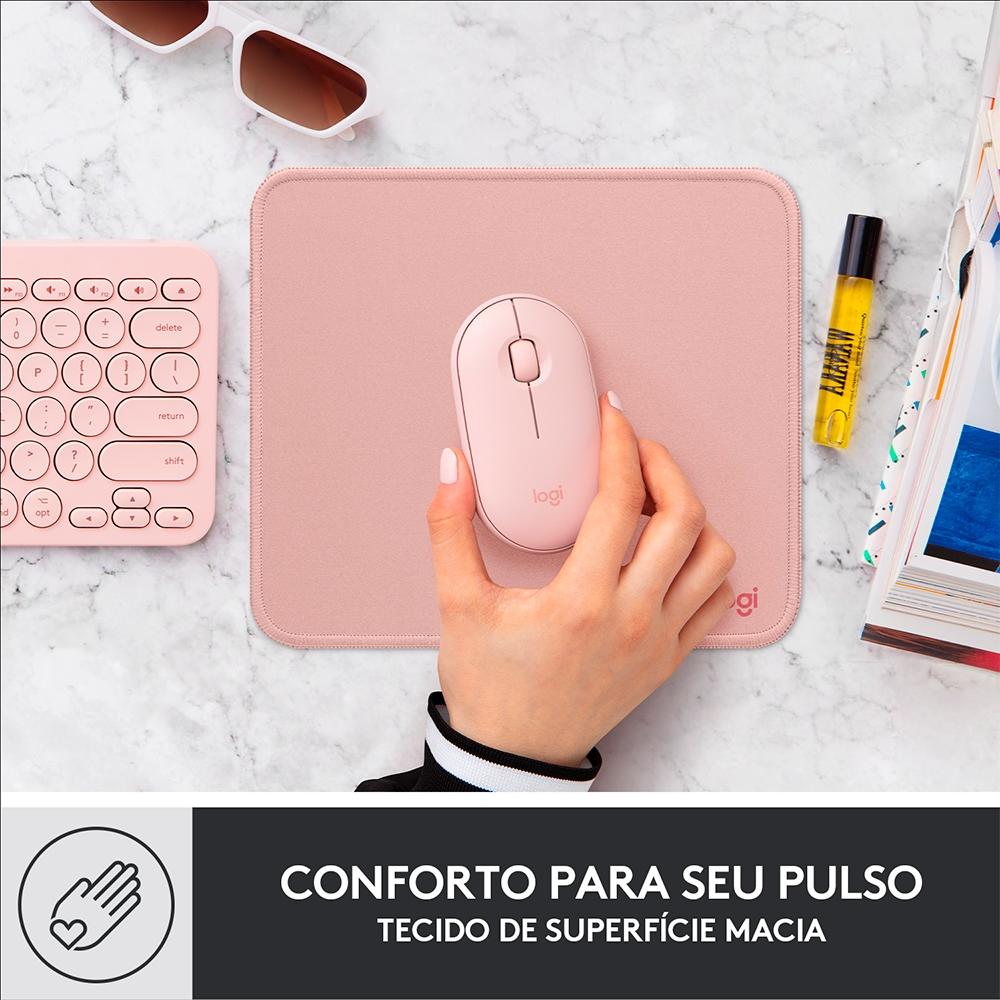Mousepad Studio Series Logitech Portátil Rosa, 20x23cm, Antiderrapante, Resistente a Água - Rosa