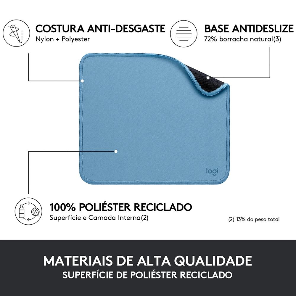 Mousepad Studio Series Logitech Portátil, 20x23cm, Antiderrapante, Resistente a Água- Azul Claro