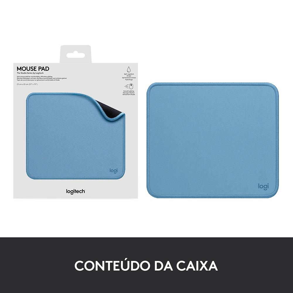 Mousepad Studio Series Logitech Portátil, 20x23cm, Antiderrapante, Resistente a Água- Azul Claro