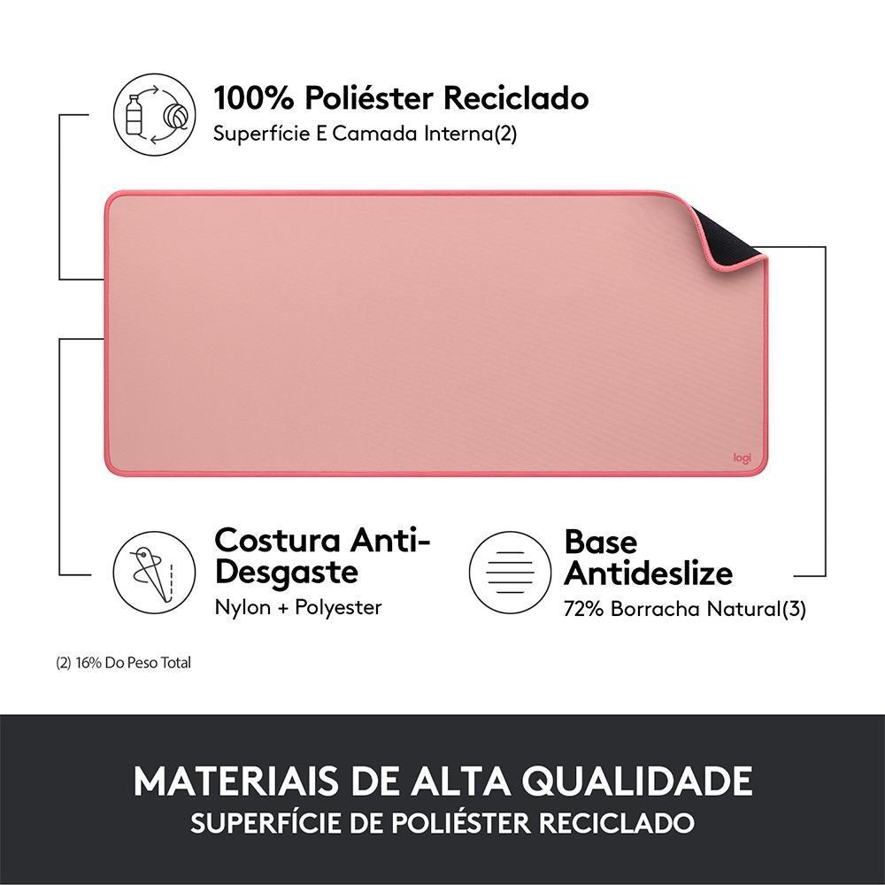 Mousepad Logitech Desk Mat Studio Series, Base Antiderrapante, Resistente a Respingos, Grande-Rosa