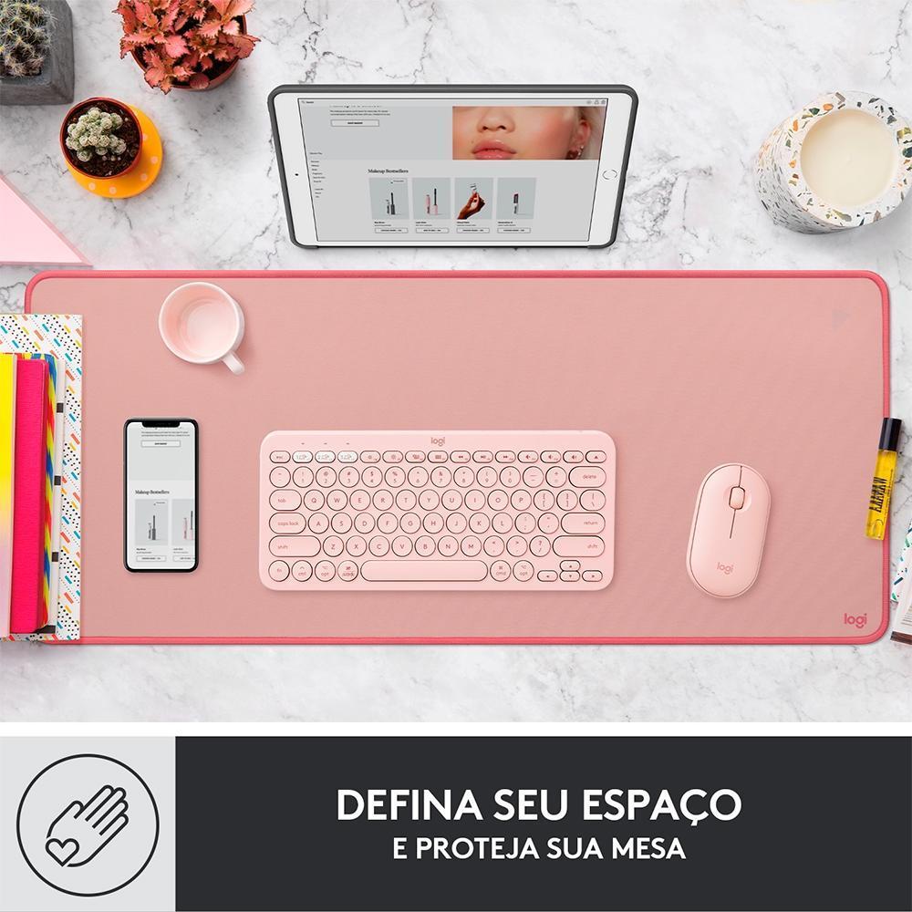 Mousepad Logitech Desk Mat Studio Series, Base Antiderrapante, Resistente a Respingos, Grande-Rosa