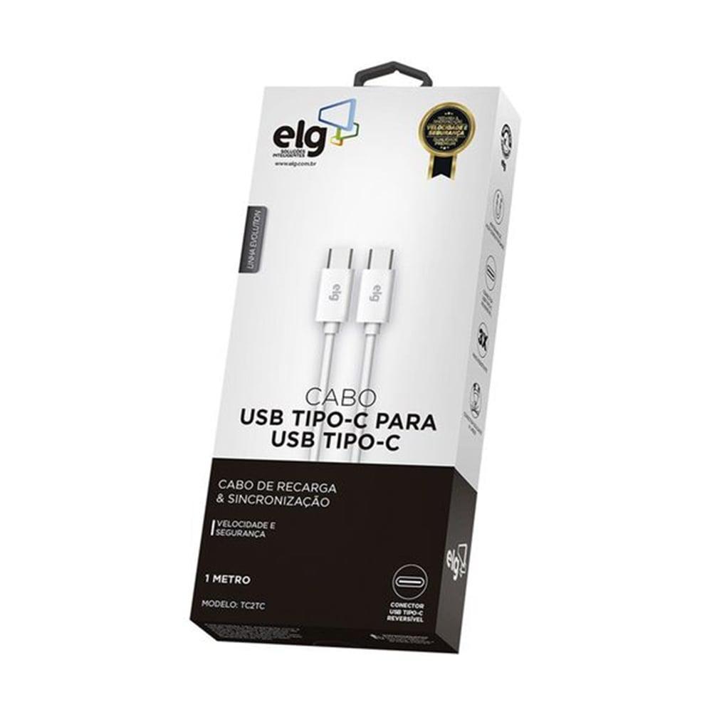 Cabo USB Tipo C para USB Tipo C ELG 1 Metro Branco - TC2TC