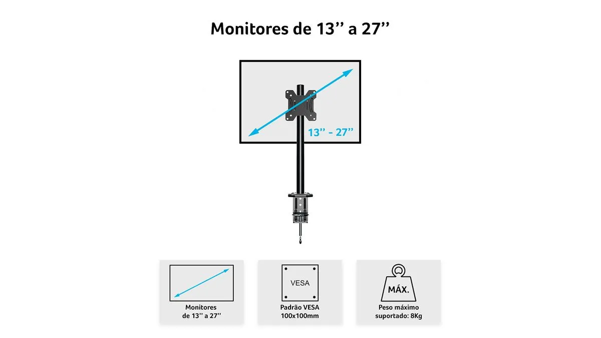 Suporte de Mesa para 1 Monitor 13'' a 27'' com Ajuste de Altura - Multilaser