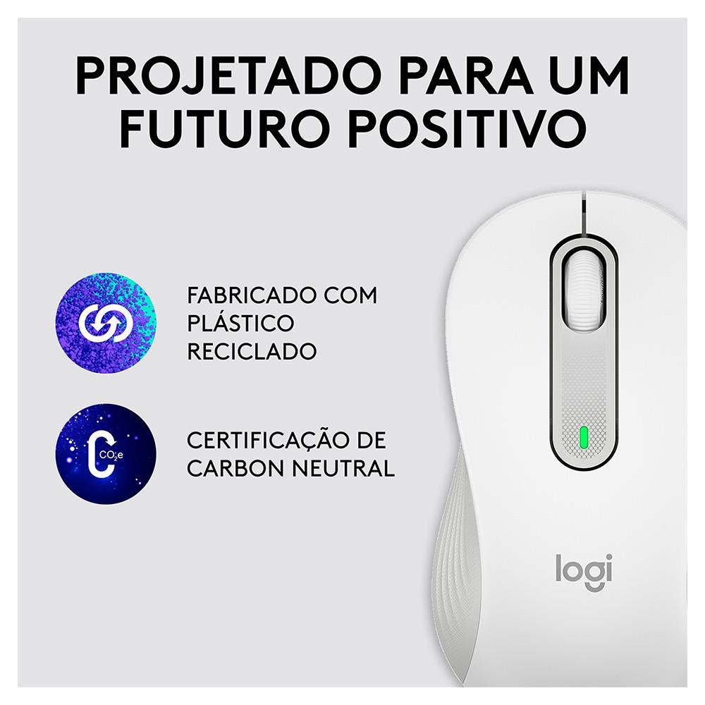 Mouse sem Fio Logitech Signature M650 L, 2000 DPI, 5 Botões, Silencioso, Bluetooth, USB, Branco