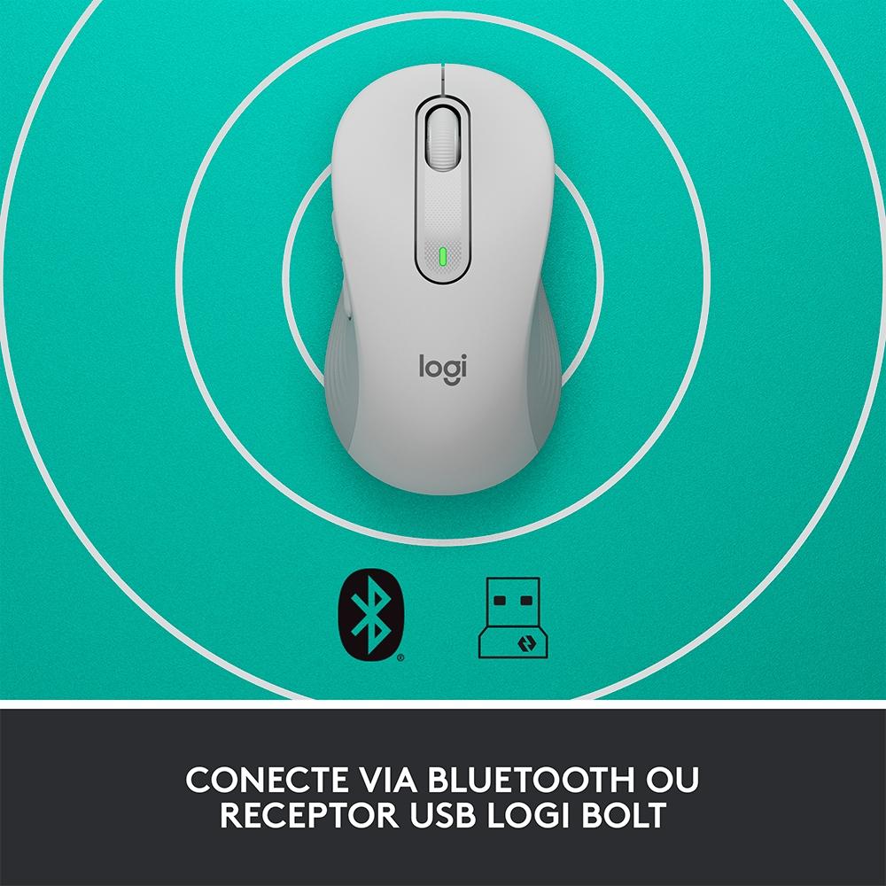 Mouse sem Fio Logitech Signature M650 L, 2000 DPI, 5 Botões, Silencioso, Bluetooth, USB, Branco