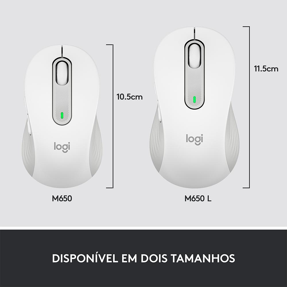 Mouse sem Fio Logitech Signature M650, 5 Botões, Silencioso, Bluetooth, USB, Branco