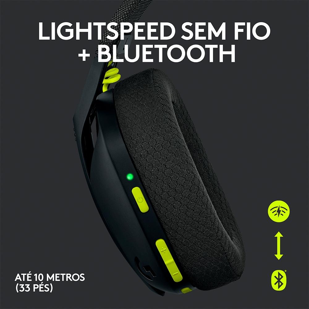 Headset Gamer sem Fio Logitech G435 Light Speed USB e Bluetooth, Dolby Atmos, PC, Ps, Mobile - Preto