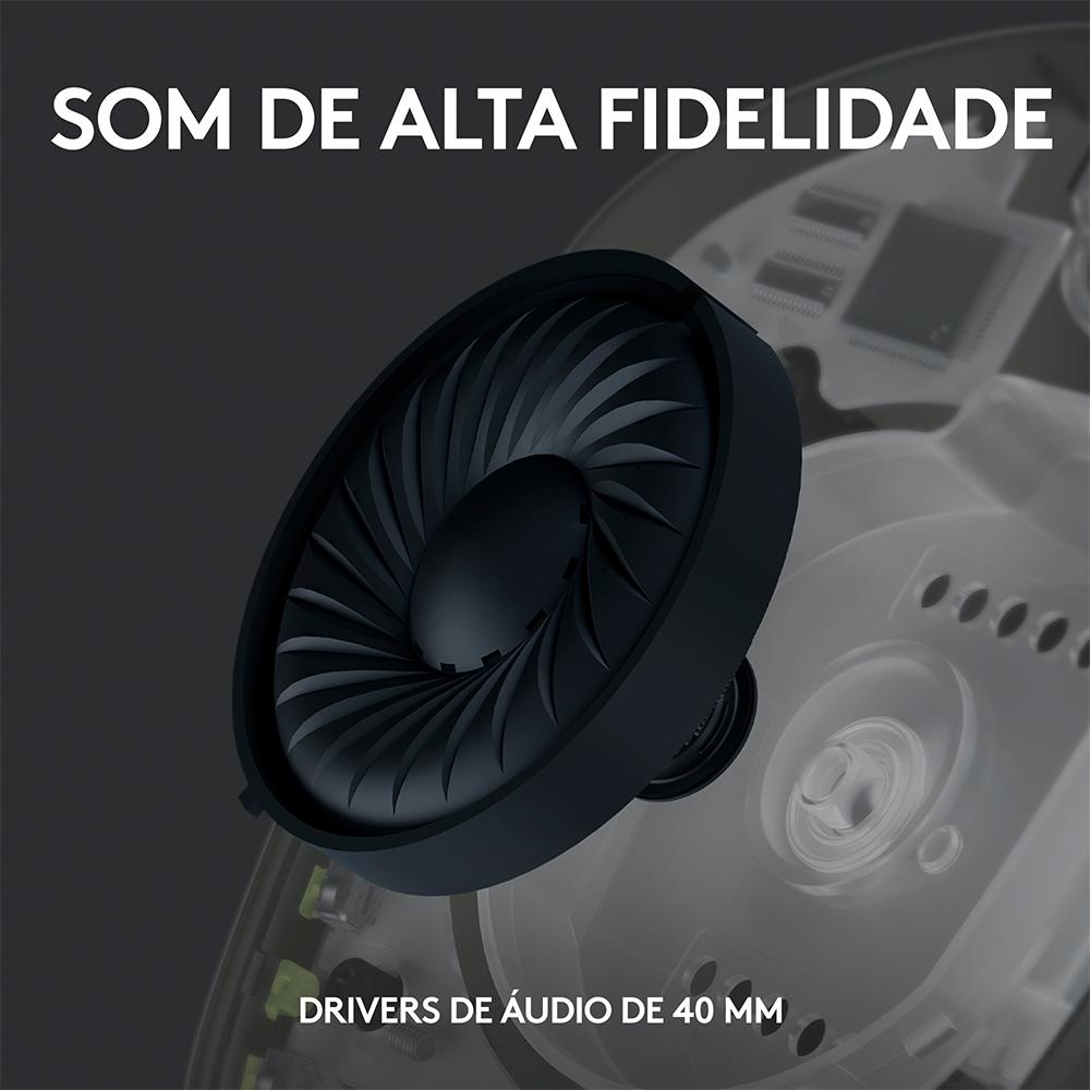 Headset Gamer sem Fio Logitech G435 Light Speed USB e Bluetooth, Dolby Atmos, PC, Ps, Mobile - Preto