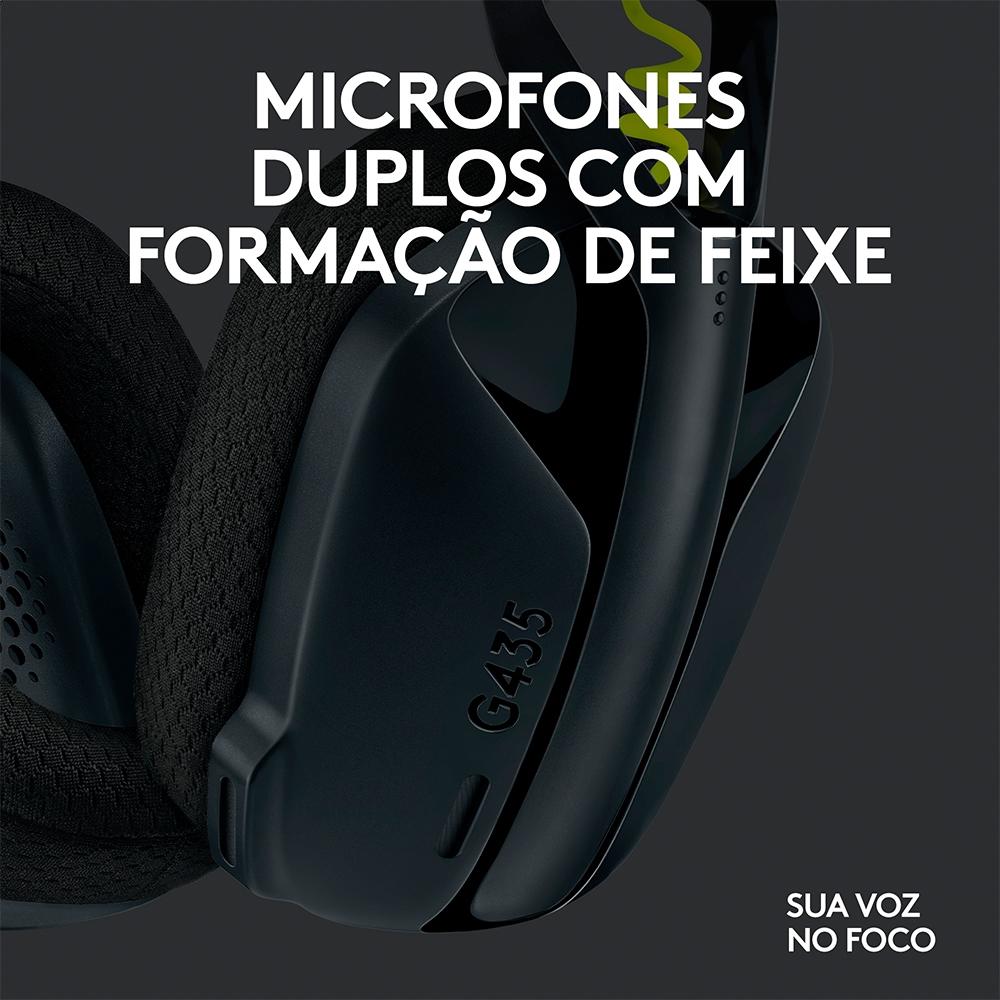 Headset Gamer sem Fio Logitech G435 Light Speed USB e Bluetooth, Dolby Atmos, PC, Ps, Mobile - Preto