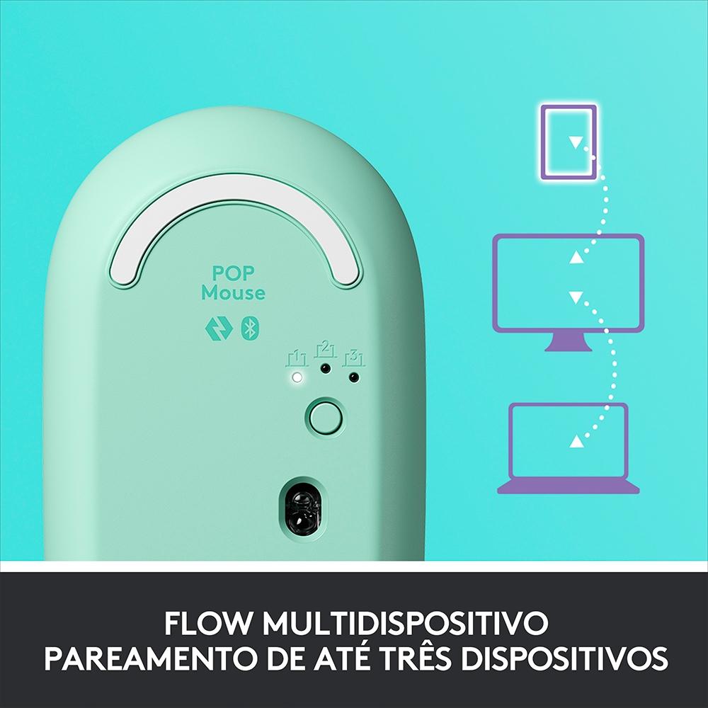 Mouse sem Fio Logitech Pop, 4000 DPI, Botão Emoji, Silenttouch, Compacto, USB, Bluetooth, Lilas
