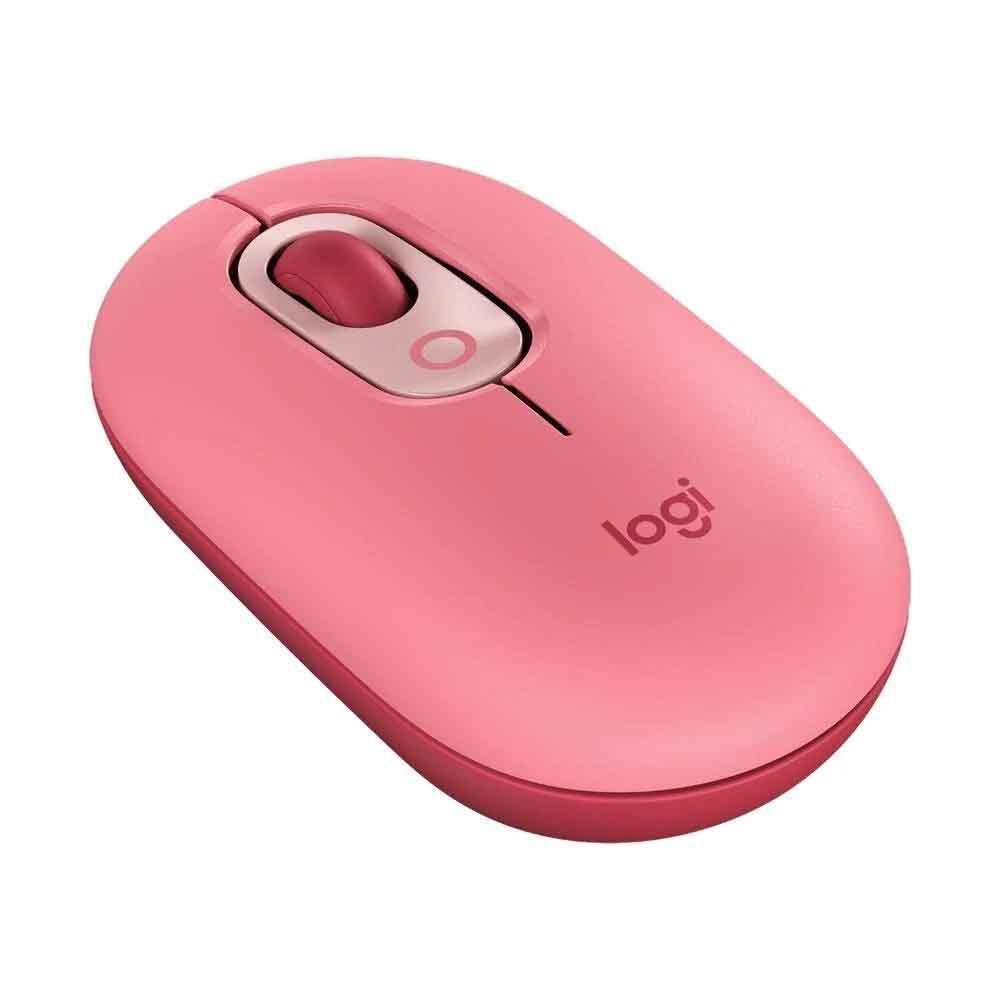 Mouse sem Fio Logitech Pop, 4000 DPI, Botão Emoji, Silenttouch, Compacto, USB, Bluetooth, Rosa