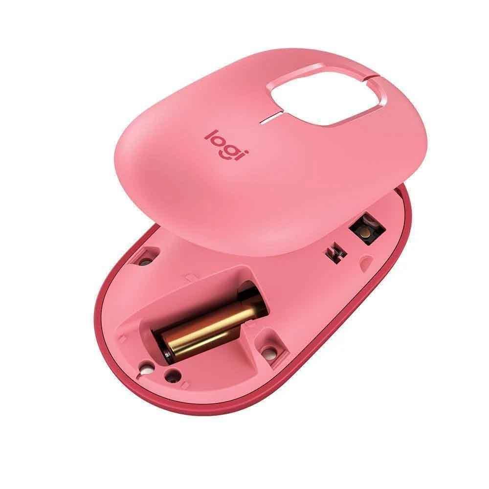 Mouse sem Fio Logitech Pop, 4000 DPI, Botão Emoji, Silenttouch, Compacto, USB, Bluetooth, Rosa