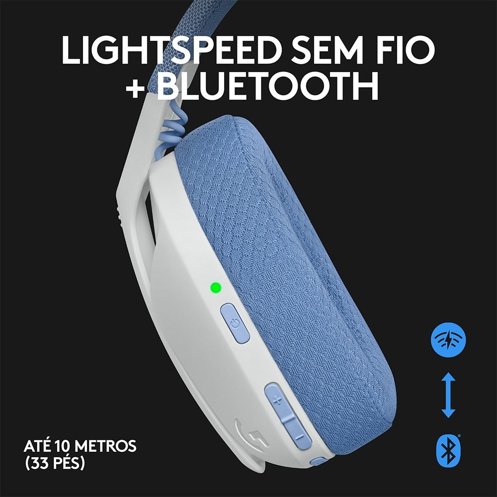 Headset Gamer sem Fio Logitech G435 Light Speed USB e Bluetooth, Dolby Atmos, PC, Ps, Mobile- Branco