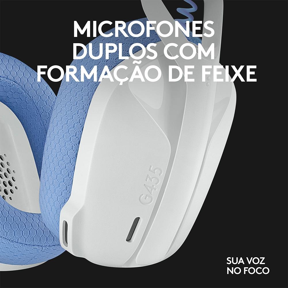 Headset Gamer sem Fio Logitech G435 Light Speed USB e Bluetooth, Dolby Atmos, PC, Ps, Mobile- Branco
