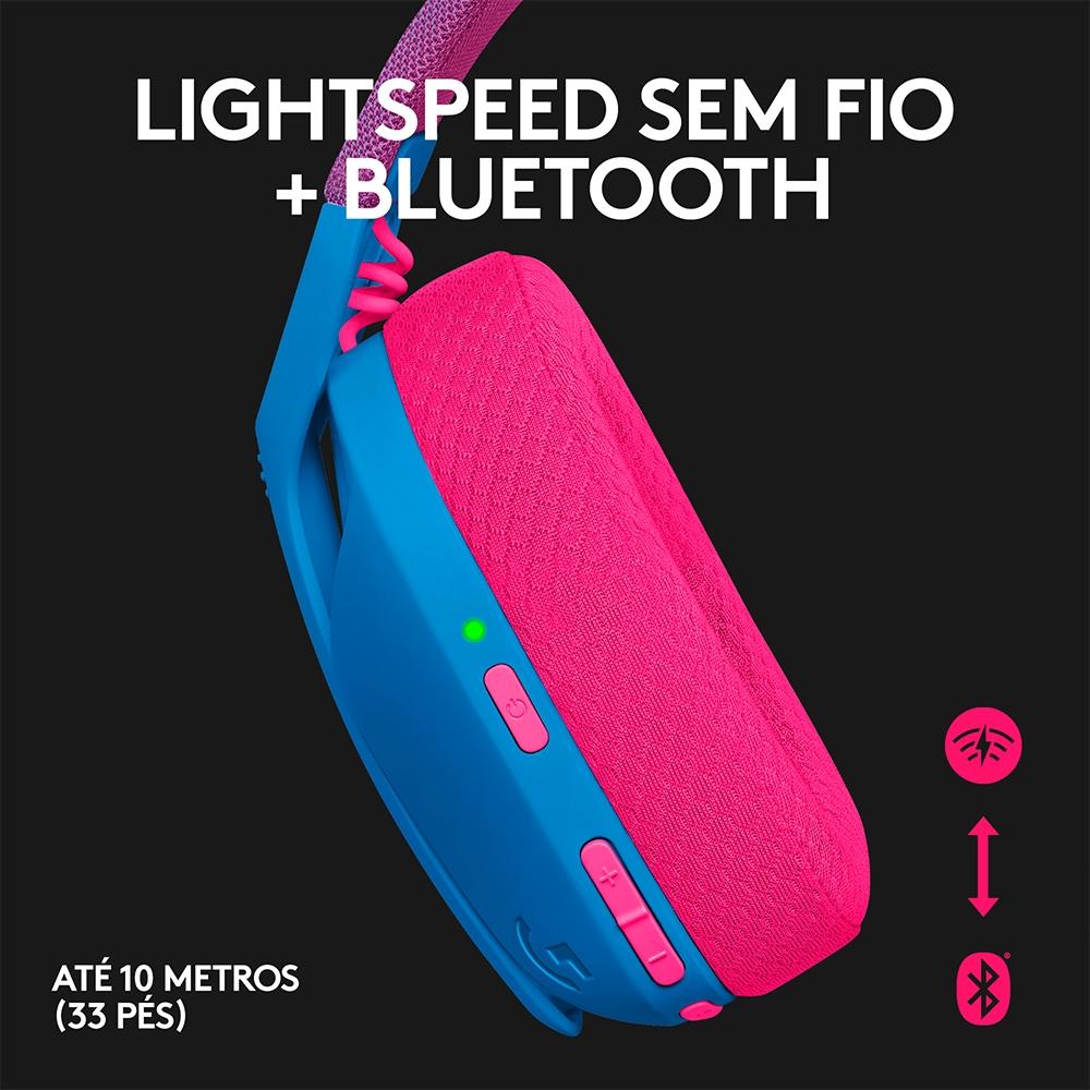 Headset Gamer sem Fio Logitech G435 Light Speed USB e Bluetooth, Dolby Atmos, PC, Ps, Mobile - Azul