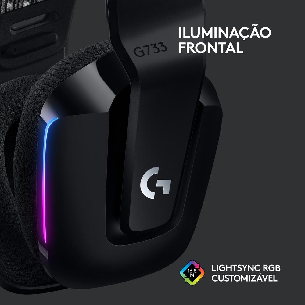 Headset Gamer sem Fio Logitech G733,DOUBY Sourround 7.1 com Blue Voice, RGB Ligthsync, PC e Ps- Preto