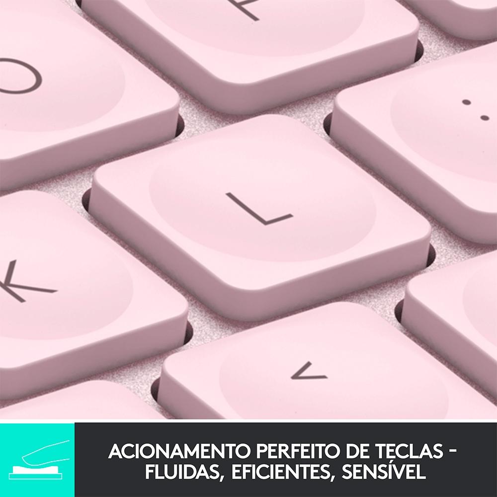 Teclado sem Fio Logitech Mx Keys Mini, Iluminação, Bluetooth, USB, Easy-Switch, Recarregável, Rosa