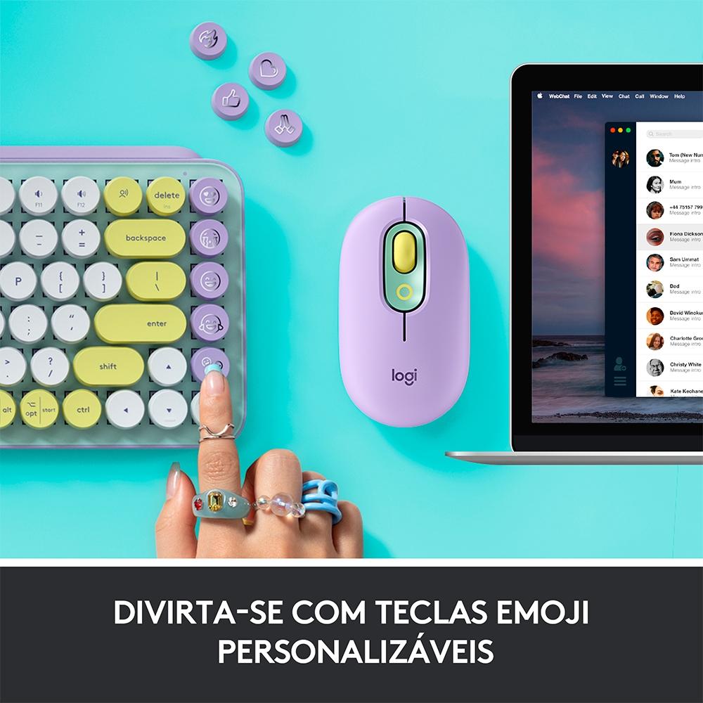 Teclado Mecânico sem Fio Logitech Pop Keys, Switch Brown, Bluetooth, Teclas Emoji, USB, Daydream