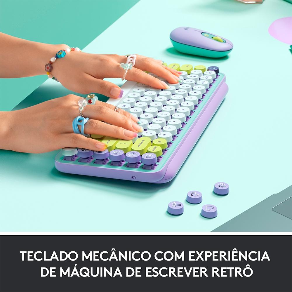 Teclado Mecânico sem Fio Logitech Pop Keys, Switch Brown, Bluetooth, Teclas Emoji, USB, Daydream