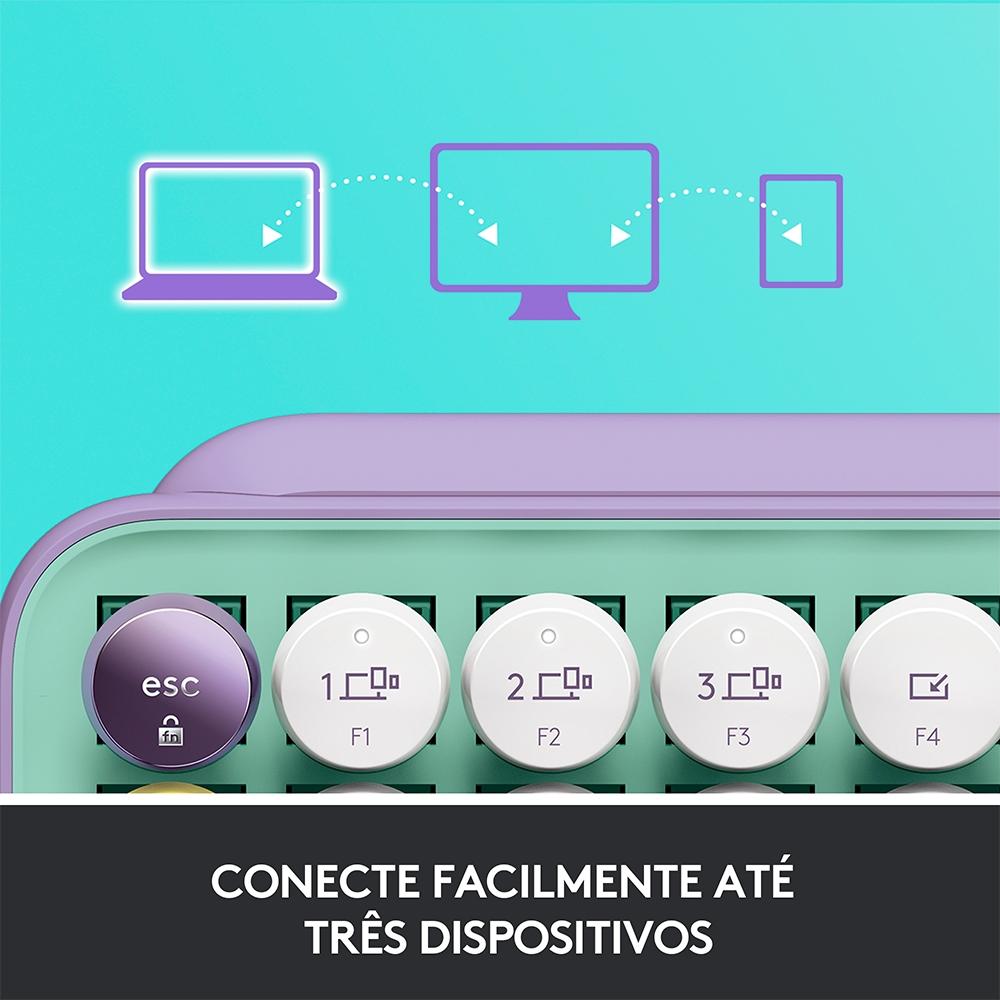 Teclado Mecânico sem Fio Logitech Pop Keys, Switch Brown, Bluetooth, Teclas Emoji, USB, Daydream