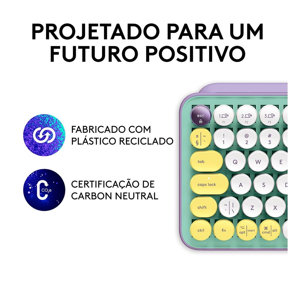 Teclado Mecânico sem Fio Logitech Pop Keys, Switch Brown, Bluetooth, Teclas Emoji, USB, Daydream