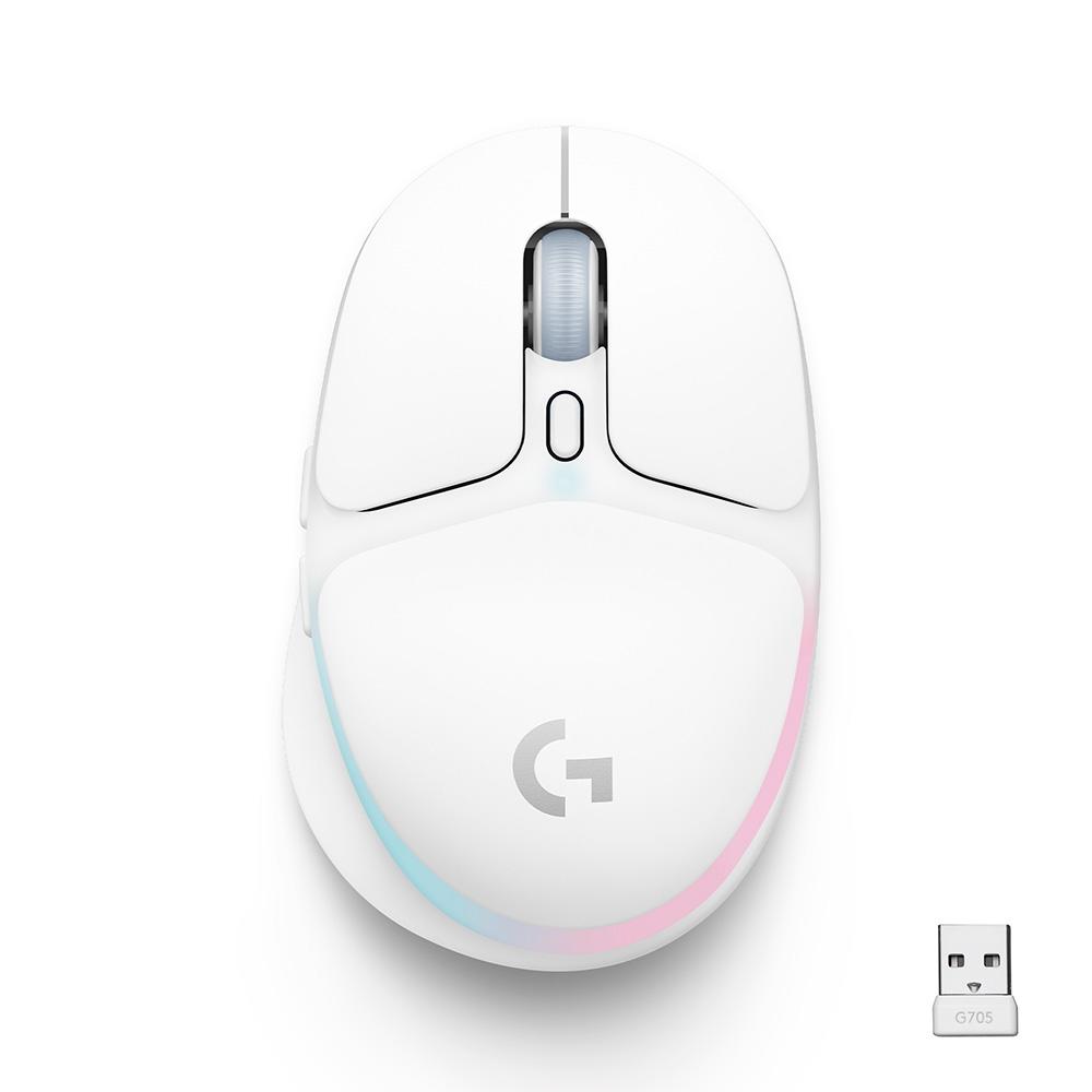 Mouse Gamer sem Fio Logitech G705 Lightspeed RGB,COMPACTO,6BOTÕES,BATERIA Recarregavel,bluetooth-Branc