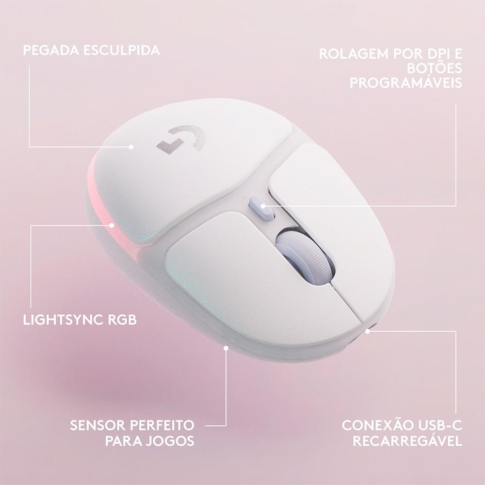 Mouse Gamer sem Fio Logitech G705 Lightspeed RGB,COMPACTO,6BOTÕES,BATERIA Recarregavel,bluetooth-Branc