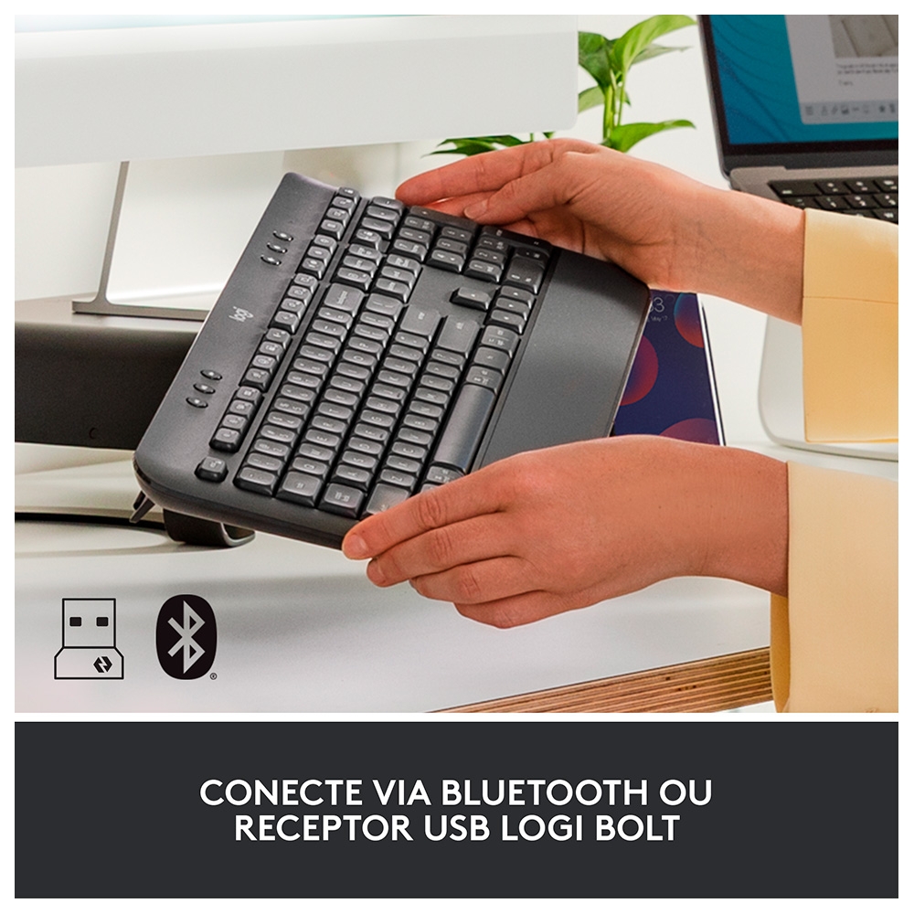 Teclado sem Fio Logitech Signature K650, Bluetooth, USB, com Apoio para as Mãos, Padrão Us, Grafite