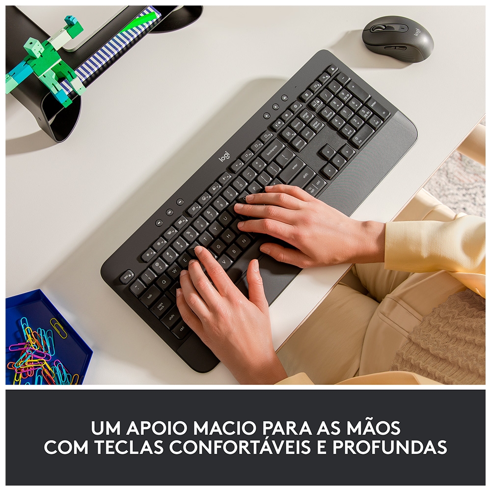 Teclado sem Fio Logitech Signature K650, Bluetooth, USB, com Apoio para as Mãos, Padrão Us, Branco