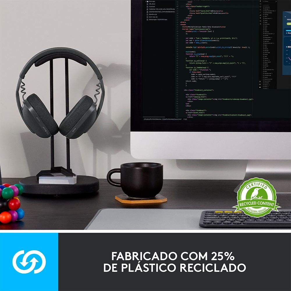 Headset sem Fio Logitech Zone Vibe 100, Drivers 40 mm, USB, Bluetooth, PC, Mobile- Grafite