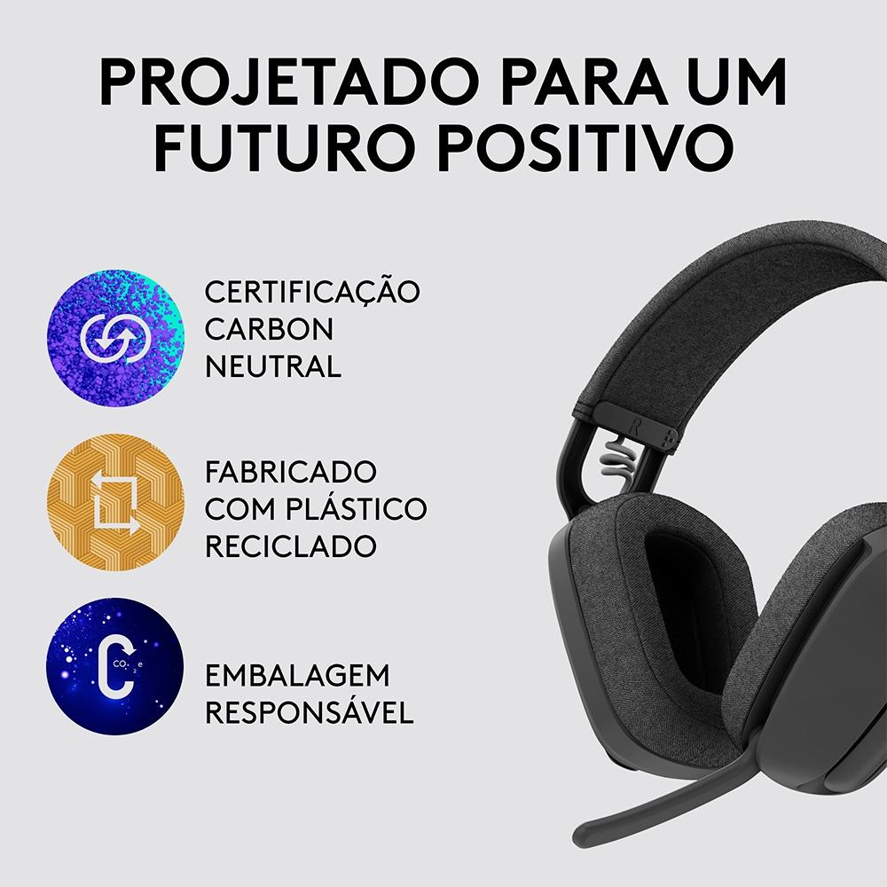 Headset sem Fio Logitech Zone Vibe 100, Drivers 40 mm, USB, Bluetooth, PC, Mobile- Grafite