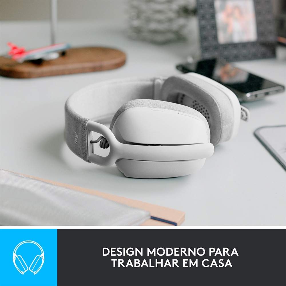 Headset Logitech sem Fio Zone VIBE100,MICROFONE Fliptomute, Cancelamento de Ruído, Bluettoth- Branc