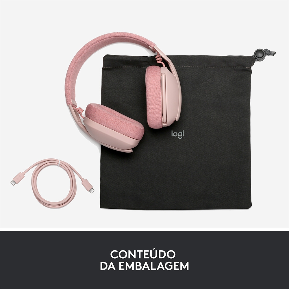 Headset sem Fio Logitech Zone Vibe 100, Drivers 40 mm, USB, Bluetooth, PC, Mobile- Rosa