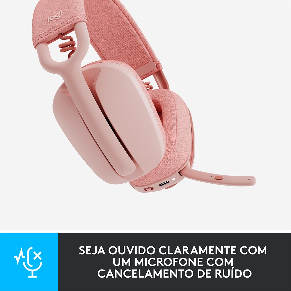 Headset sem Fio Logitech Zone Vibe 100, Drivers 40 mm, USB, Bluetooth, PC, Mobile- Rosa