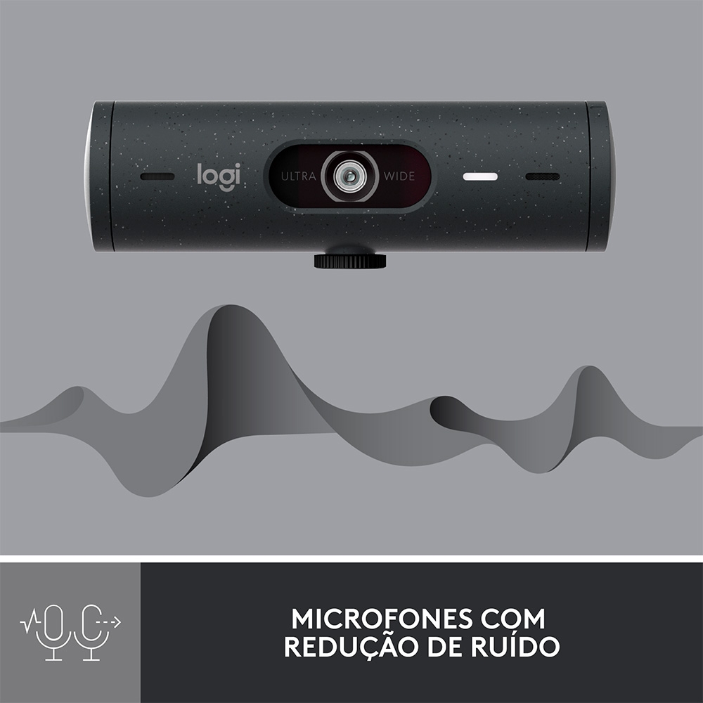 Webcam Full HD Logitech Brio 500, 1080P, 30 Fps, Microfones Duplos, USB-C, Suporte Incluso, Grafite