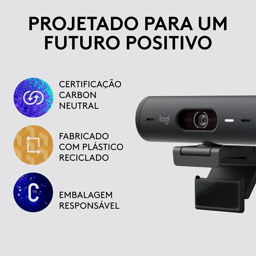 Webcam Full HD Logitech Brio 500, 1080P, 30 Fps, Microfones Duplos, USB-C, Suporte Incluso, Grafite
