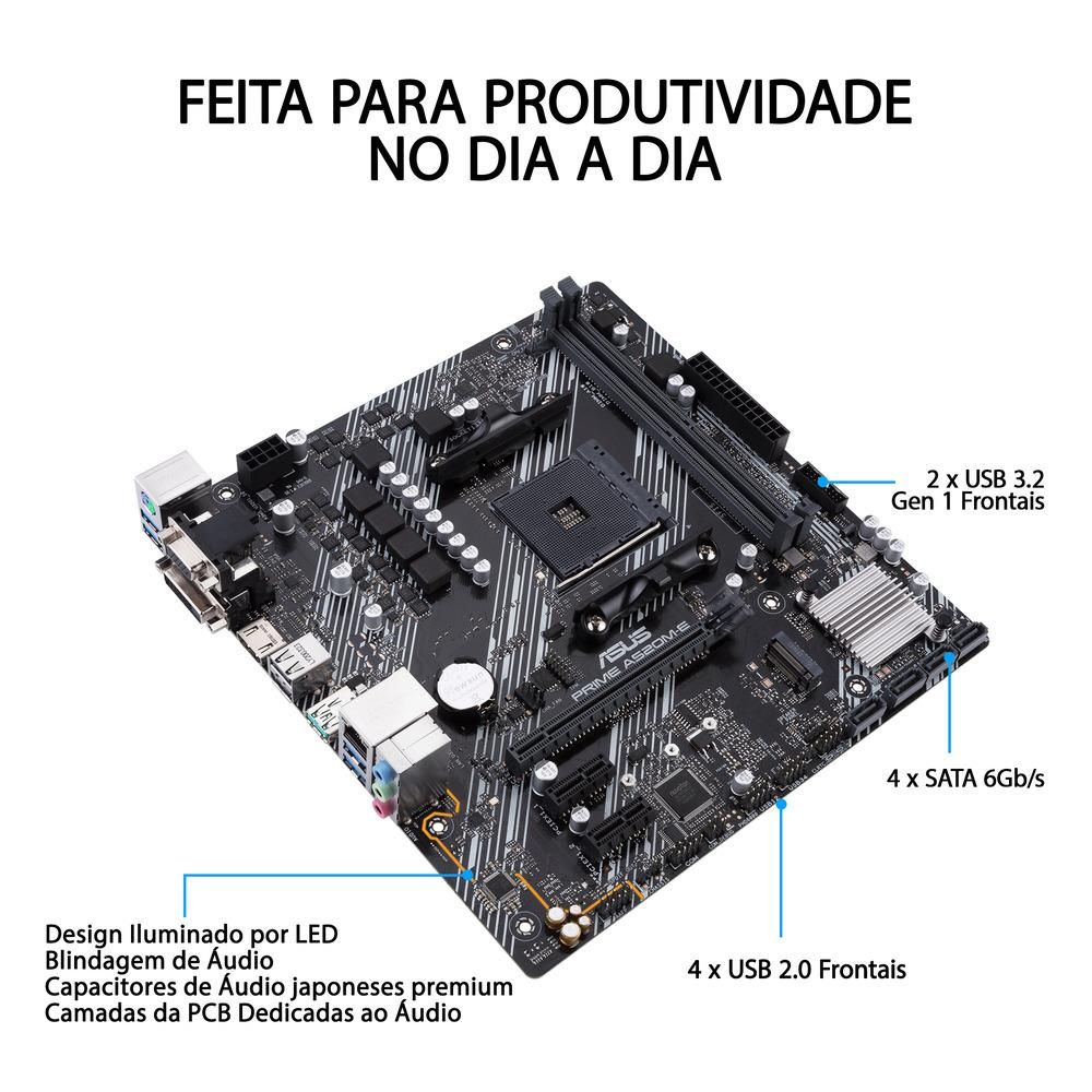 Placa Mãe ASUS A520M-E AM4 DDR4 HDMI, VGA, DVI, M.2 - 90MB1510-C1BAY0