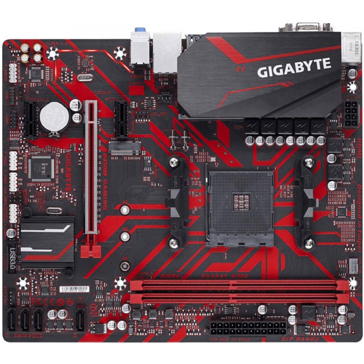 Placa Mãe AM4 Gigabyte B450M Gaming MATX DDR4 HDMI, DVI, VGA, USB 3.1, M.2