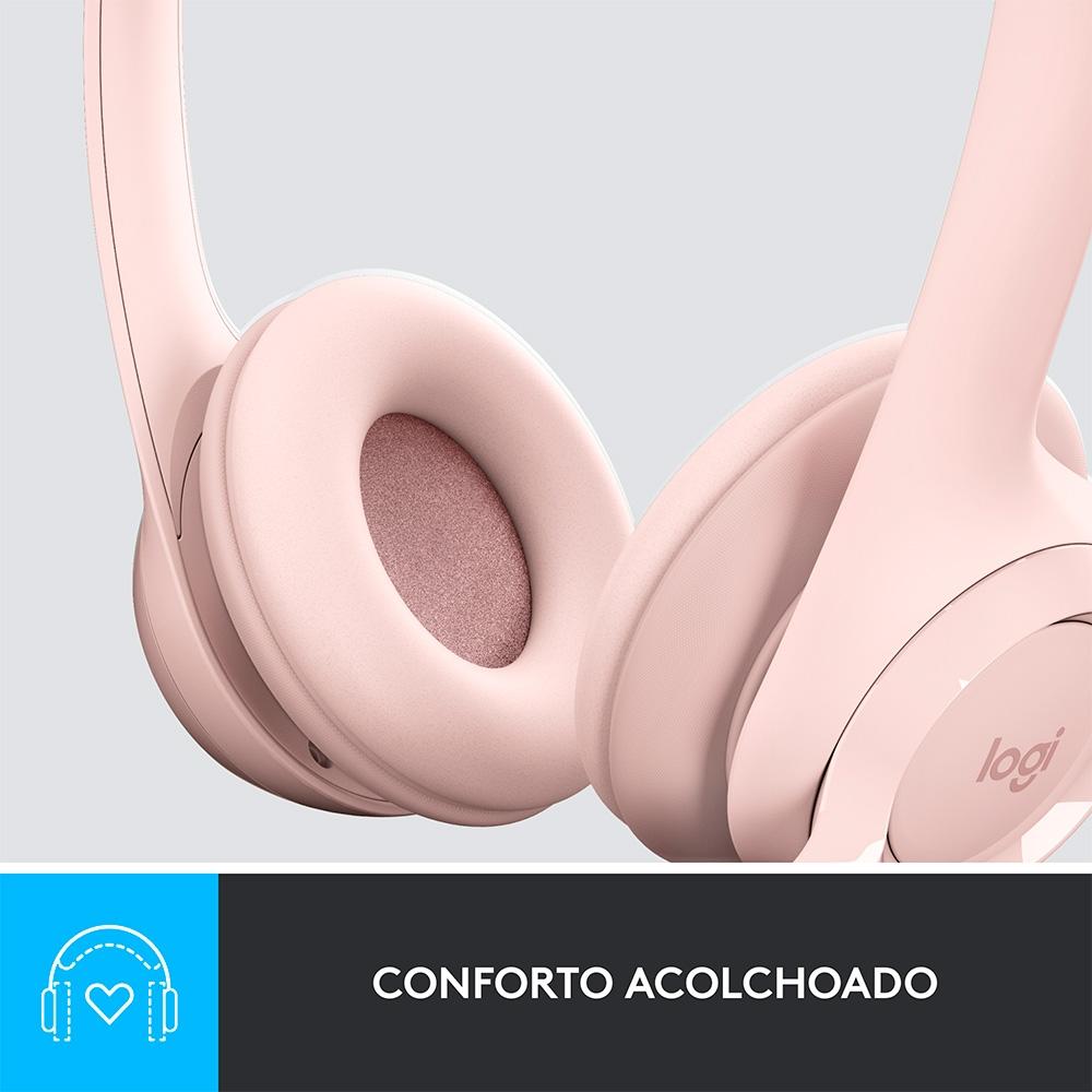 Headset com Fio USB Logitech H390 Controles de Áudio Integrado, Microfone com Redução de Ruído - Rosa