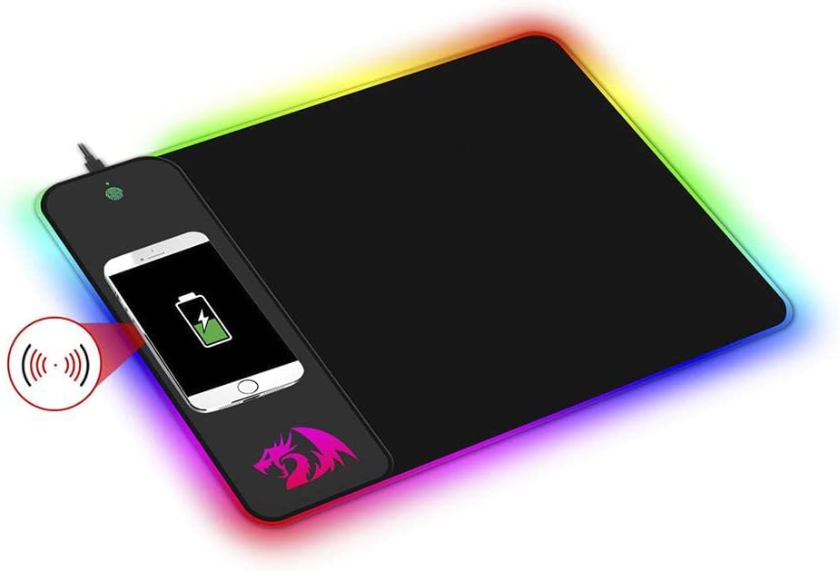 Mousepad Gamer Redragon Crater QI Wireless, Medio, 400x300x9MM, RGB, Black, P028