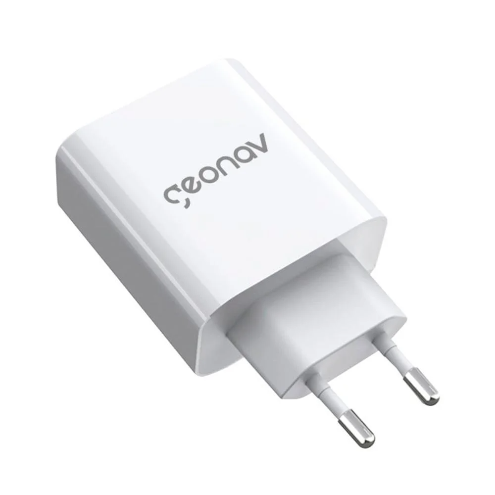 Carregador de Parede Universal Geonav com 2 Saidas - 1x USB C 30W + 1x USB Qc 3,0 18W - Branco