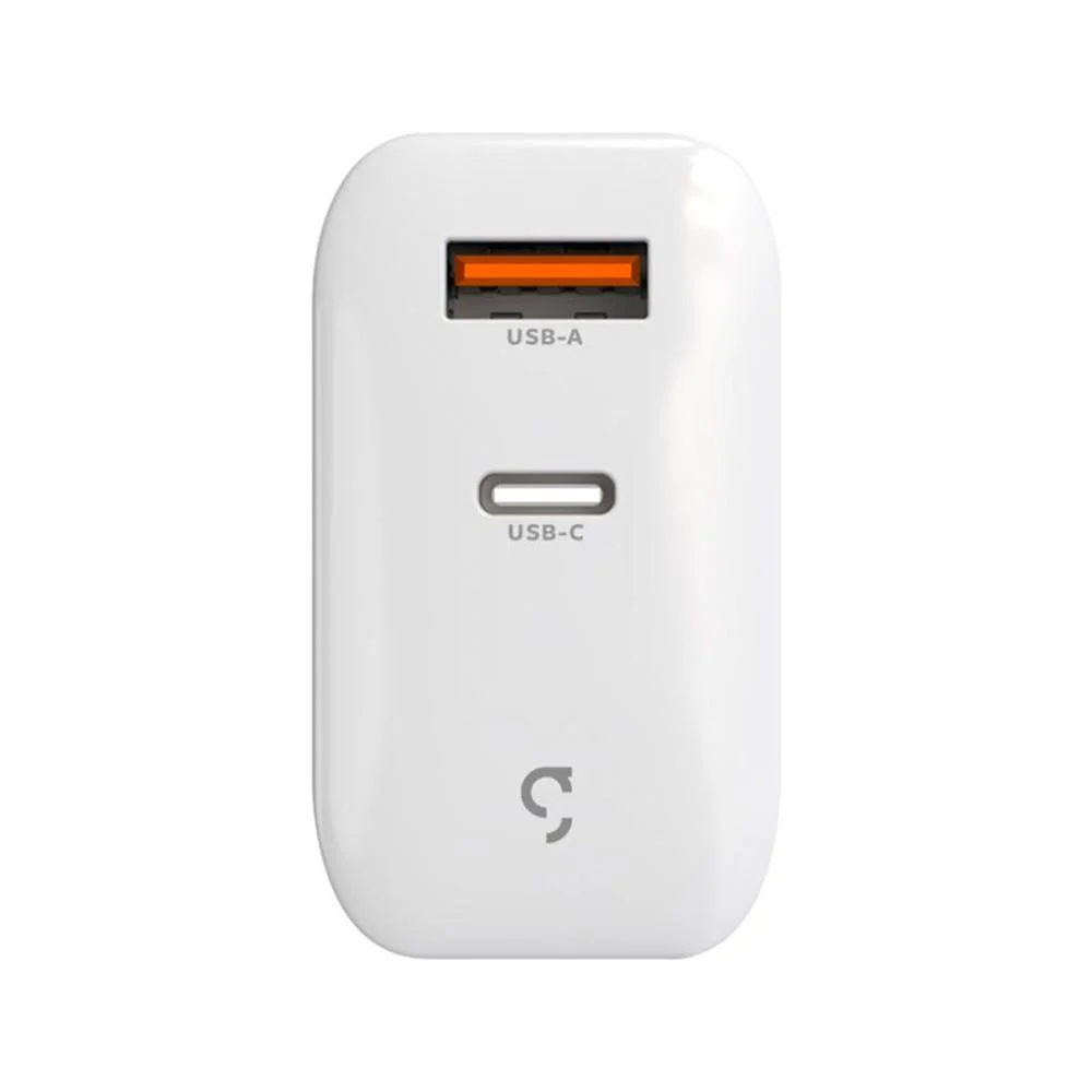 Carregador de Parede Universal Geonav com 2 Saidas - 1x USB C 30W + 1x USB Qc 3,0 18W - Branco