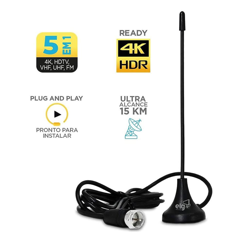 Antena Digital Interna ELG Cabo 2.5m e Recepção Otimizada em 360° - HDTV1300I