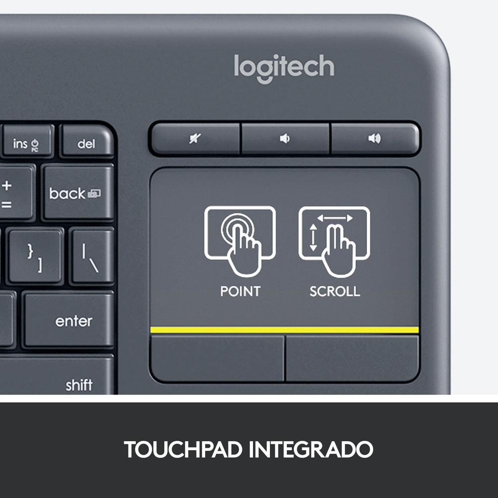 Teclado sem Fio Logitech K400 Plus TV com Touchpad Integrado, Conexão USB Unifying e Layout ABNT2