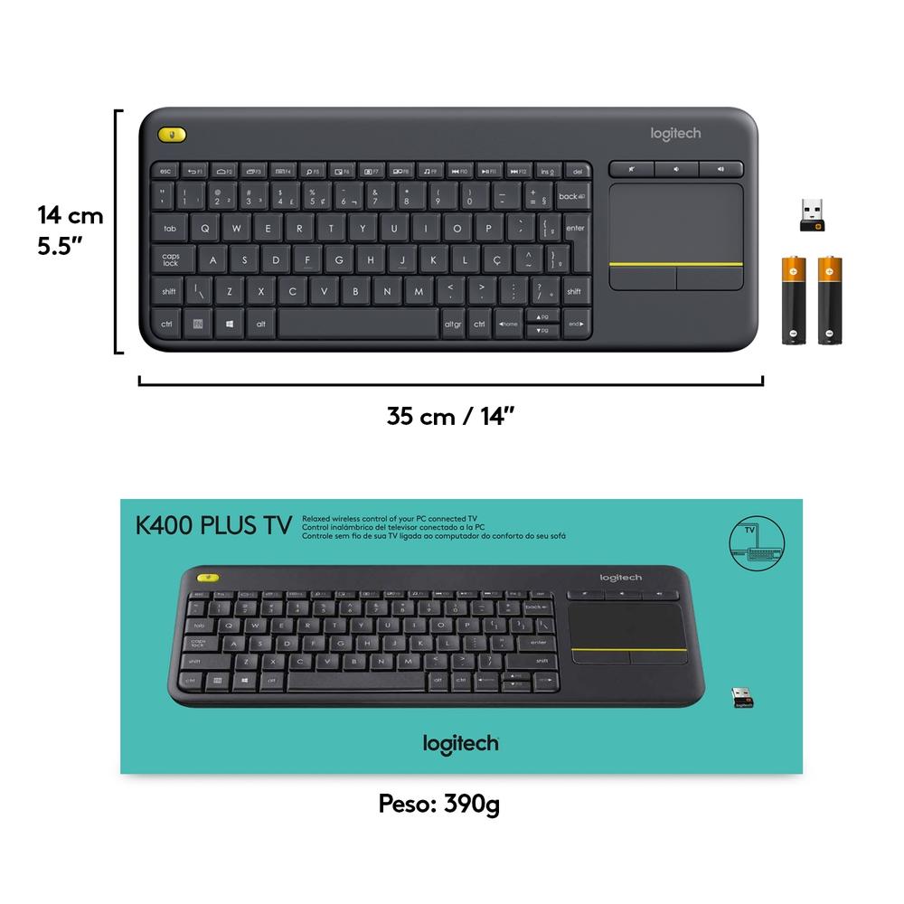 Teclado sem Fio Logitech K400 Plus TV com Touchpad Integrado, Conexão USB Unifying e Layout ABNT2