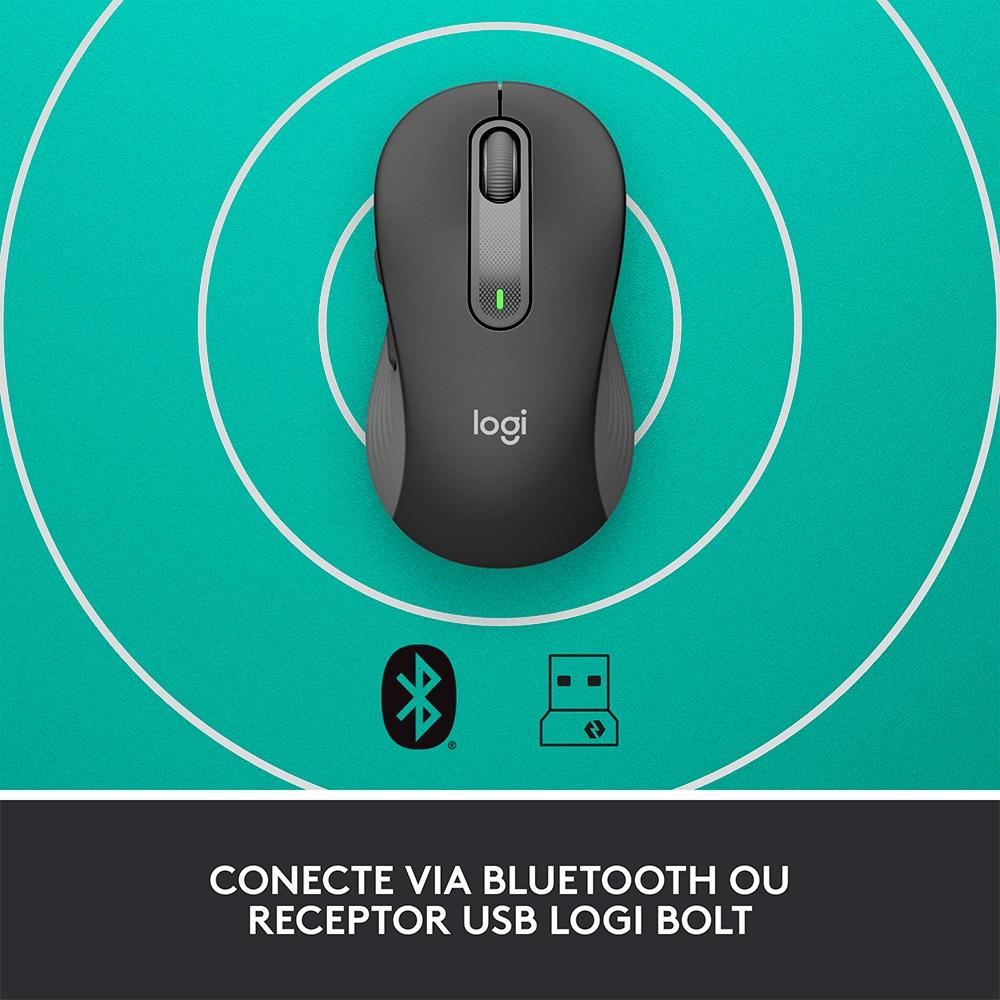 Mouse sem Fio Logitech Signature M650, 2000 DPI, 5 Botões, Silencioso, Bluetooth, USB, Grafite