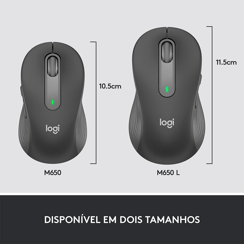 Mouse sem Fio Logitech Signature M650, 2000 DPI, 5 Botões, Silencioso, Bluetooth, USB, Grafite