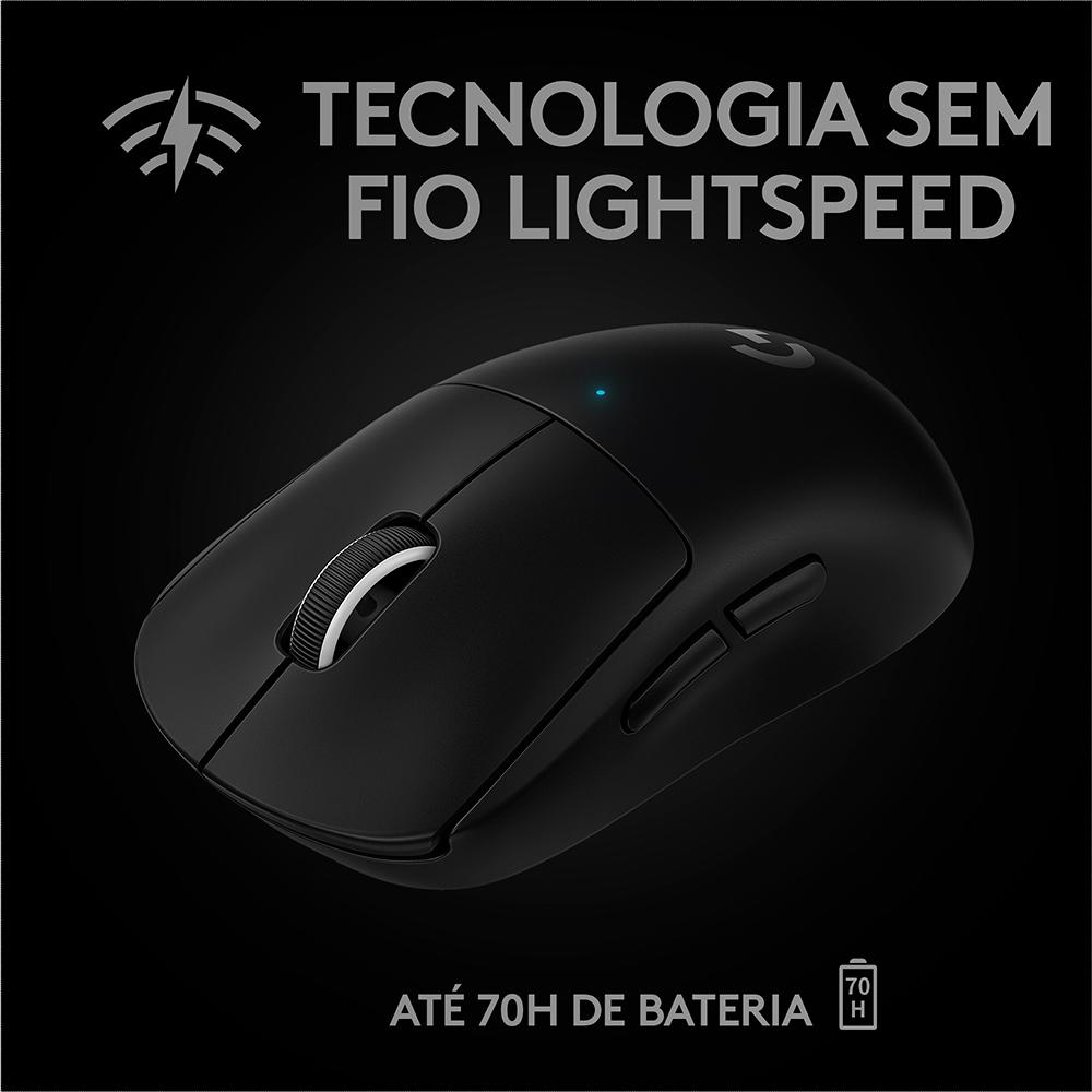 Mouse sem Fio Gamer Logitech G Pro x Superlight, Lightspeed, 5 Botoes, Hero 25K, Powerplay-Preto