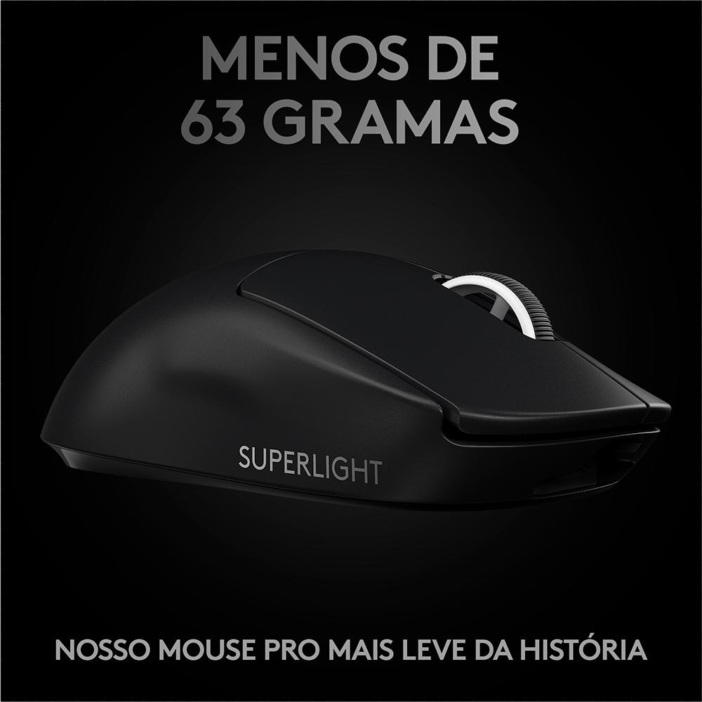Mouse sem Fio Gamer Logitech G Pro x Superlight, Lightspeed, 5 Botoes, Hero 25K, Powerplay-Preto