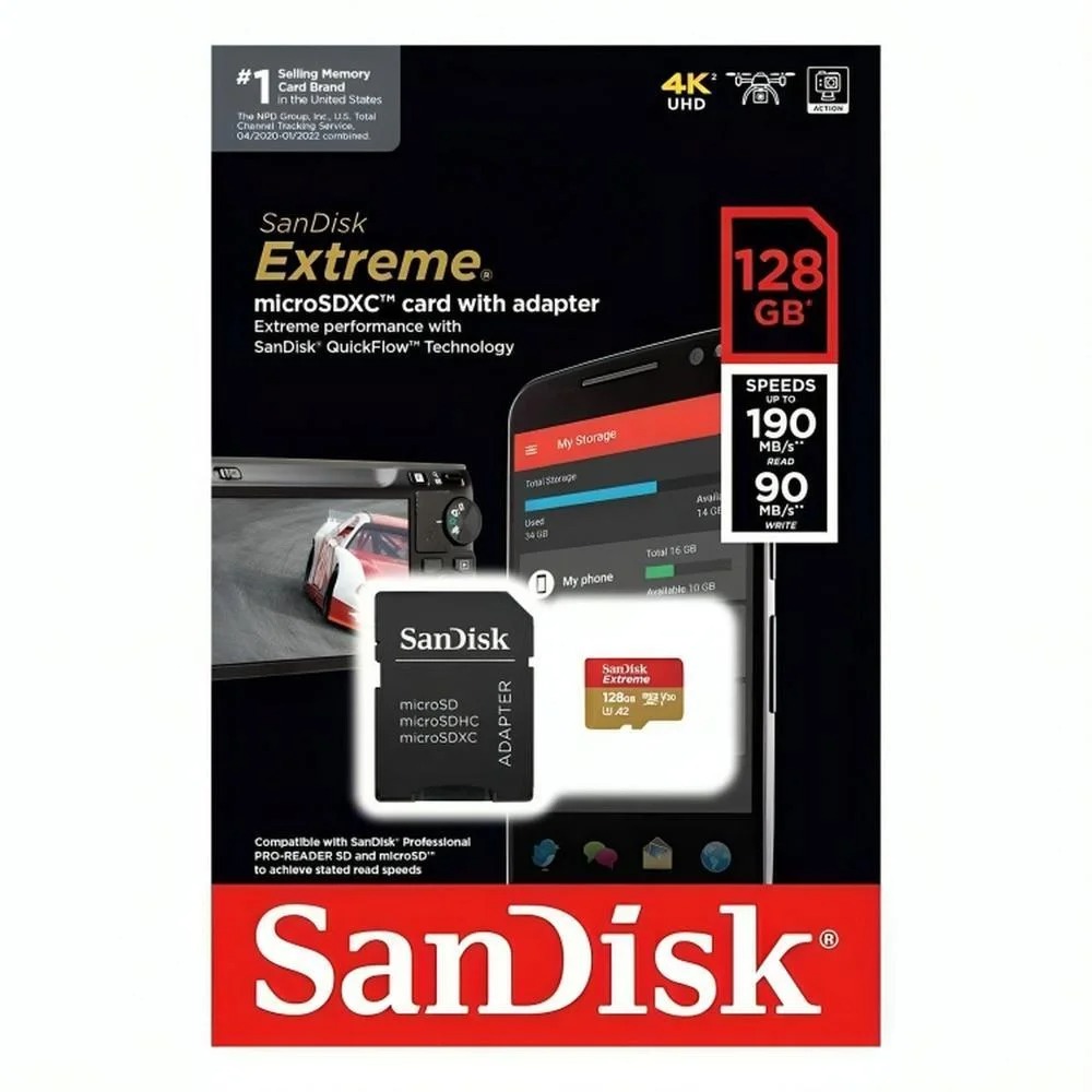 Cartão 128GB Micro SDXC Extreme Leitura 160MB/s Escrita 90MB/s - Sandisk